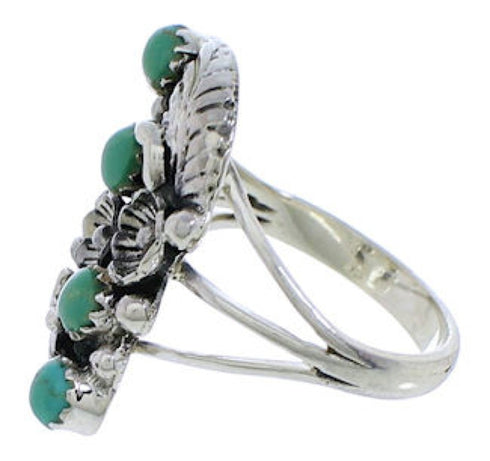 Southwestern Silver Turquoise Flower Ring Size 5-3/4 EX45244